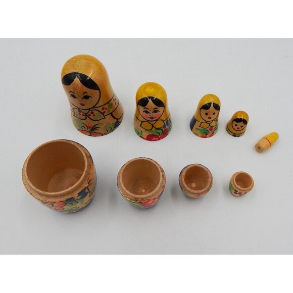 Russian Nesting Babushka Matryoshka Hand Paint Wooden Dolls Set Of 5 - Picture 7 of 14